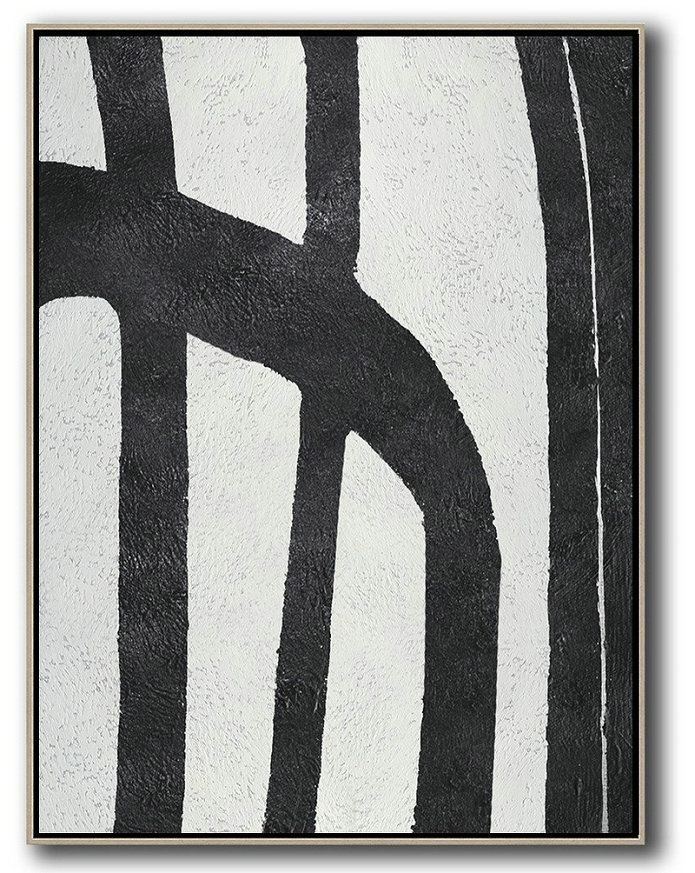 Acrylic Minimailist Painting,Black And White Minimal Painting On Canvas - Huge Wall Decor